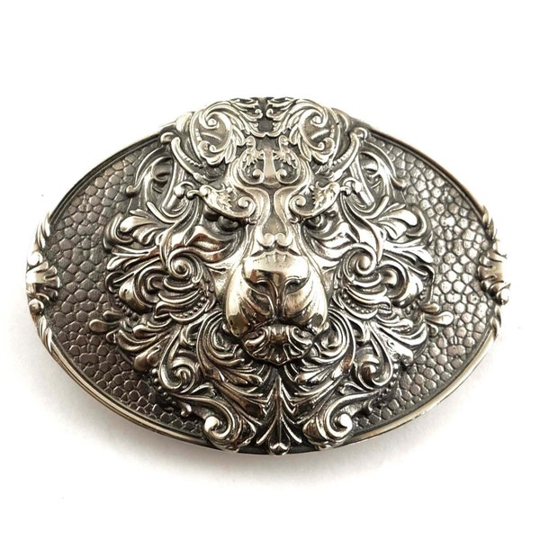 King Lion nickel silver belt buckle, Handmade animal male lion head solid german silver belt buckle for casual belt for men and women