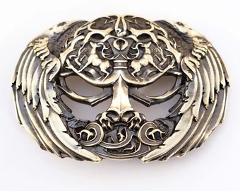 Belt buckle Yggdrasil, Scandinavian Nordic Celtic Norse mythology, Viking Tree of life, Odins Huginn and Muninn ravens belt buckle