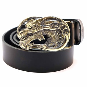 Ledergürtel mit Drogon Jormungands Kopf, skandinavischer altnordischer Jörmungandr Drachen Midgardschlange Männer Vollledergürtel