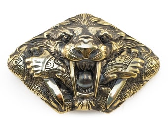Tiger Belt buckle, Wild animal hunting tiger steel fangs, Panthera tigris cat solid belt buckle for men and women