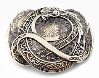 Jormungand german silver belt buckle, World Serpent, Scandinavian, Celtic, Norse dragon, Midgard Serpent, Ouroboros solid belt buckle