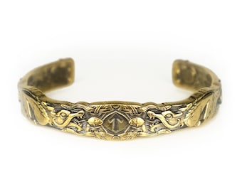 Cuff bracelet Scandinavian Wolves, handmade solid brass mens womens c shape embossed gold cuff bangle, unisex viking jewelry gifts