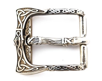 Belt buckle Viking Axe, Old norse scandinavian military solid german silver belt buckle with viking weapon axes