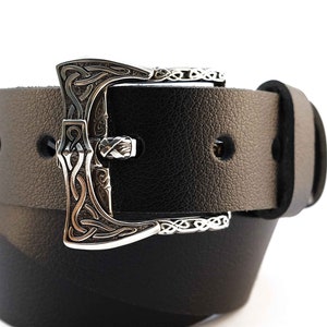 Leather belt with german silver buckle Viking Ax, Scandinavian Old Norse Viking ax solid german silver belt buckle on 1.5 inch leather belt