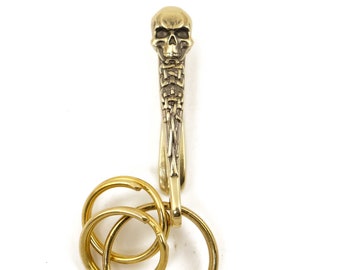 Brass belt hook key chain &quot;Skull&quot;, handmade fishhook keychain, japanese fish hook keyring accessory for men and women