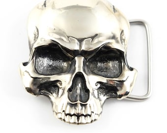 Skull german silver belt buckle, Dead head human skull solid nickel silver belt buckle for casual belt for men and women