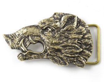 Belt buckle Wild boar head, Handmade hunter trophy wild boar hunting solid brass belt buckle, Animal boar buckle for hunters casual belt