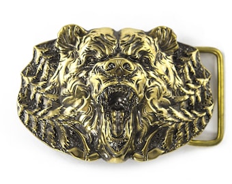 Grizzly Bear belt buckle, Wild North American brown bear solid brass or german silver belt buckle