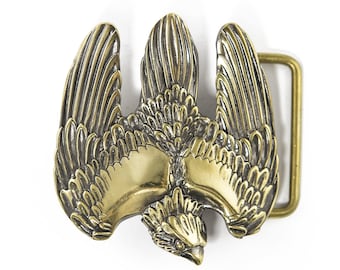 Belt buckle Fighting Falcon, Handmade brass and german silver hunting falcon sculptural solid belt buckle