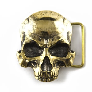 Skull textured brass belt buckle, Dead head human skull solid belt buckle for casual belt for men and women, Skeleton head belt buckle