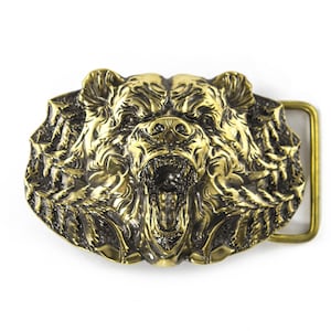 Grizzly Bear belt buckle, Wild North American brown bear solid brass or german silver belt buckle