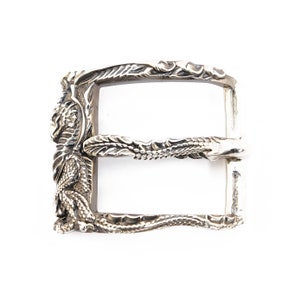 German silver belt buckle Smaug dragon, Frame type solid german silver belt buckle with snake for 1.5 inch belts for men and women