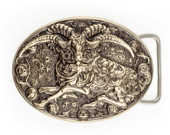 Aries german silver belt buckle, Aries ram first fire Horoscope Astrological Zodiac Sign solid handmade belt buckle for casual belt