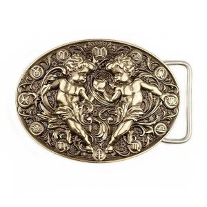 Gemini german silver belt buckle, Twins Horoscope Astrological Zodiac Sign solid nickel silver belt buckle gift, Gemini jewelry gift