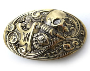 Tattoo Master Gürtelschnalle, Tätowierer skulpturale Kunst Tattoo Pen-Maschine mit Schädel-feste Gürtelschnalle, Tattoo-Maschine mit menschlichen Schädelschnalle