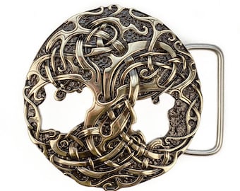 World Tree german silver belt buckle, Old Norse Scandinavian Nordic Celtic Pagan runic Tree of Life,Yggdrasil viking runic solid belt buckle