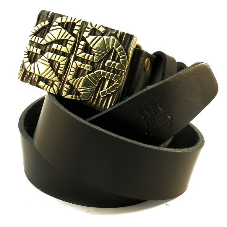 Leather belt with brass Forged Sun buckle, handmade ethnic, blacksmith, eternity and solar symbol solid brass belt buckle, Pagan buckle