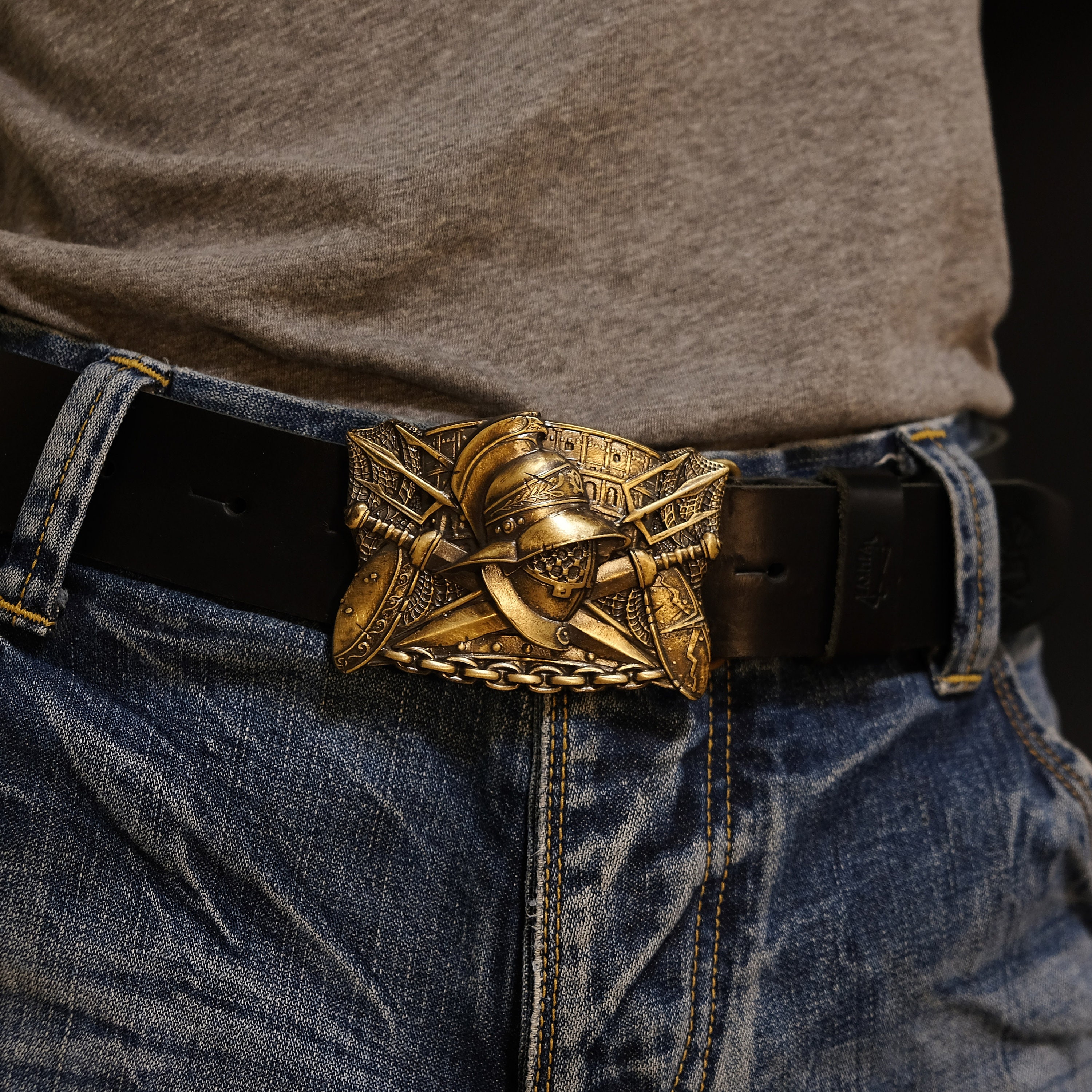 Vintage Brass Gladiator Belt w/Colored Stones Leather Belt With Brass Buckle Gladiator, Ancient Rome Slave  main image 4