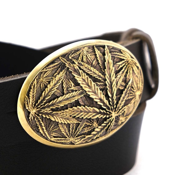 Leather & Silver Marijuana Leaf Belt Ornate Pot Leaf Belt Buckle main image 3