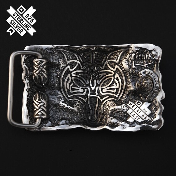 Silver Belt Buckle Fenrir Wolf, Old Norse Scandinavian