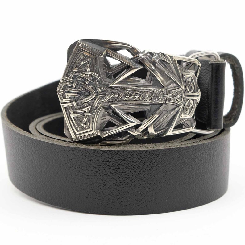 Scandinavian Old Norse Viking Mjolnir belt buckle on leather strap Leather belt with buckle Thor Hammer