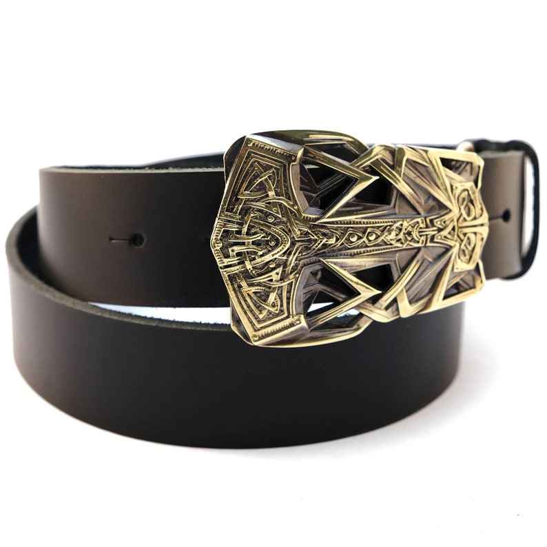Leather Belt With Mjolnir Buckle Scandinavian Old Norse - Etsy