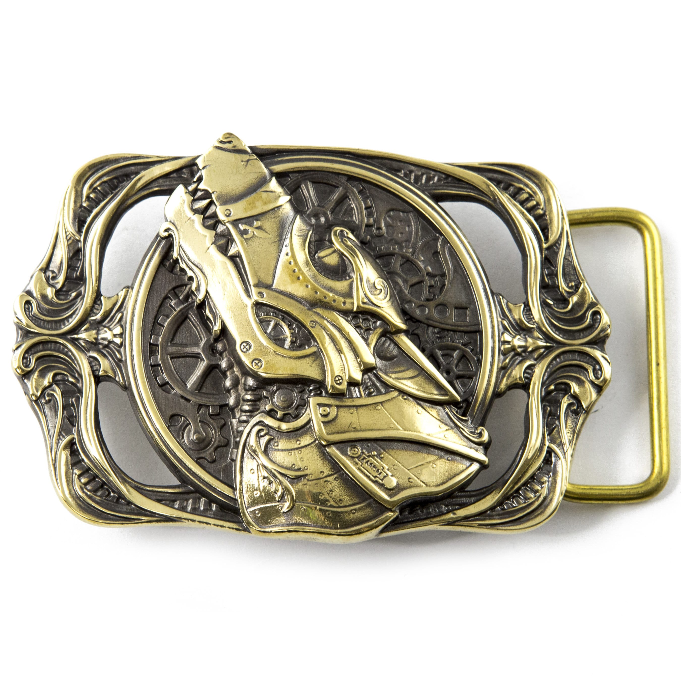 Steampunk Belt Buckle Wolf, Solid Brass Sculptural Victorian Art