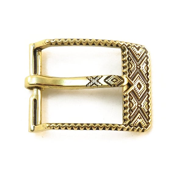 Solid brass Ukrainian ornament belt buckle, Pin type handmade brass belt buckle, Embroidered ornament 1.5 inches buckle for casual belt