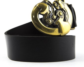 Leather Belt With Solid Brass Buckle SCYTHIAN LEOPARD  display picture 3