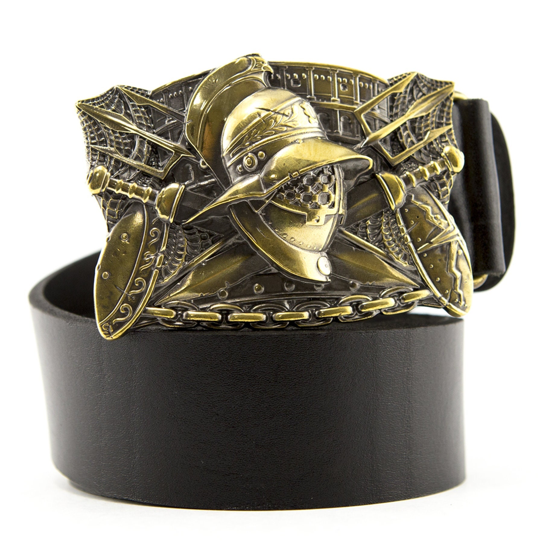 Cintura In Pelle Con Fibbia In Ottone Gladiatore, Guerriero Schiavo Dell'antica Roma, Fibbia Per Cintura In Ottone Massiccio In Stile Militare Antico Su Cinturino In Pelle - Italia - Foto 5