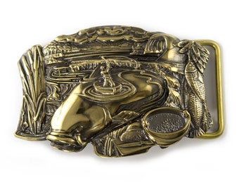 Catfish Belt buckle, Wild Catfish fishing angler solid brass belt buckle, Catfish trophy belt buckle, Fishing fisherman anglers gifts