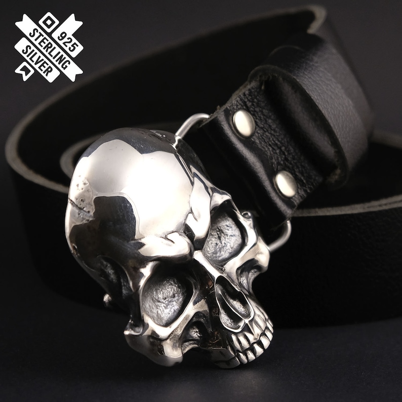 Skull Belt Buckle Human Skull Solid Silver Belt Buckle 925 - Etsy