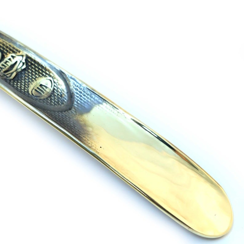 Brass shoehorn Tie; Solid brass artwork; Fine brass ware; Holiday gift idea; Long Shoe Puller; Long handle horn; Long Shoe Lifter
