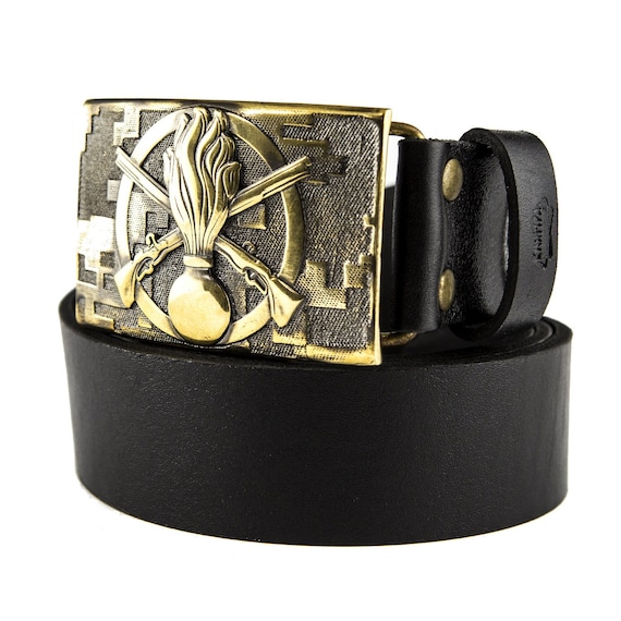 Leather Belt With Brass Belt Buckle Infantry Handmade Military