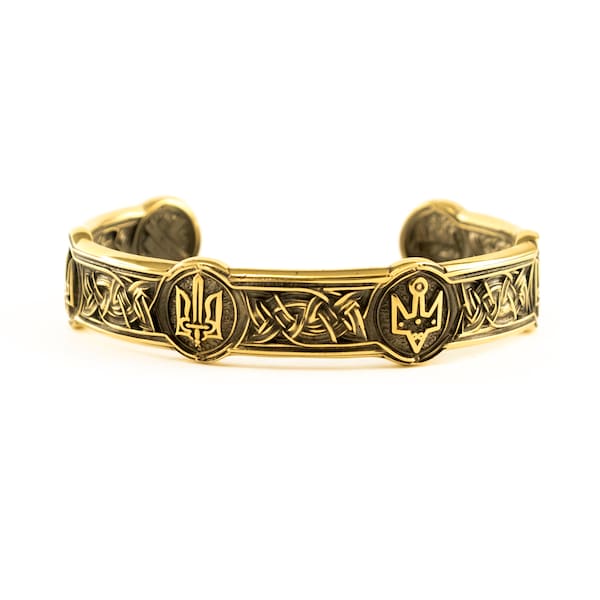 Cuff bracelet, Men cuff brass bracelet “Ukrainian Tridents”, Arm ring bracelet, Brass jewelry for men a women, Ukrainian cuff bracelet gift