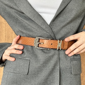 Genuine leather skinny belt and handmade buckle, thin belt for woman, red green blue tan black womens belt, 30mm classic belt &quot;Colorful&quot;