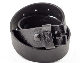 Leather belt strap without buckle, genuine cowhide cowboy 1.5&quot; belt with snap buttons, snap on american belt
