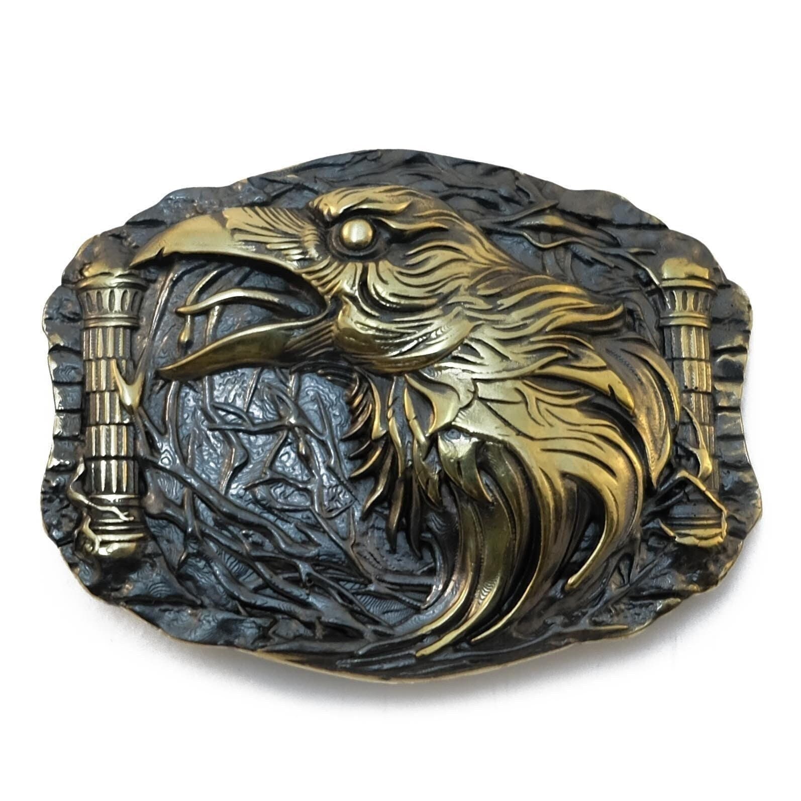 Odin's Raven solid brass belt buckle, Old Norse Scandinavian mythology black bird Huginn and Muninn, Crow Head Raven Bird Jewelry gift