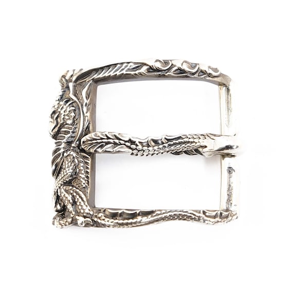 German Silver Belt Buckle Smaug Dragon, Frame Type Solid 