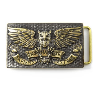 Massief koperen adelaarsuil riemgesp, wilde vechtvogel uil Bubo bubo militair massief koperen riemgesp, oehoe militaire accessoires cadeau