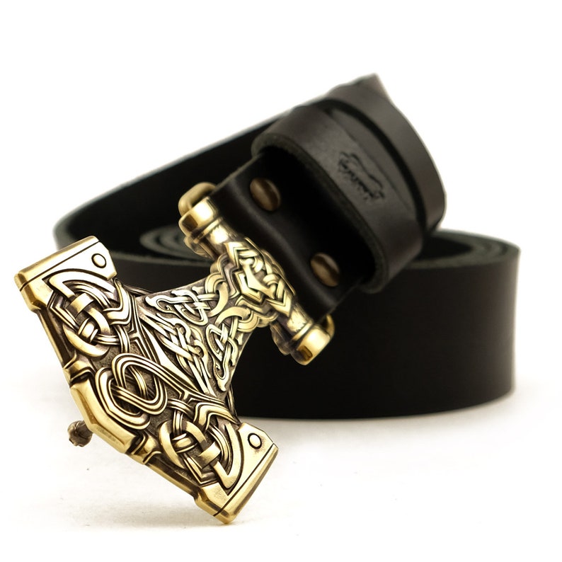 Leather Belt With Thor Hammer Buckle Scandinavian Old Norse - Etsy