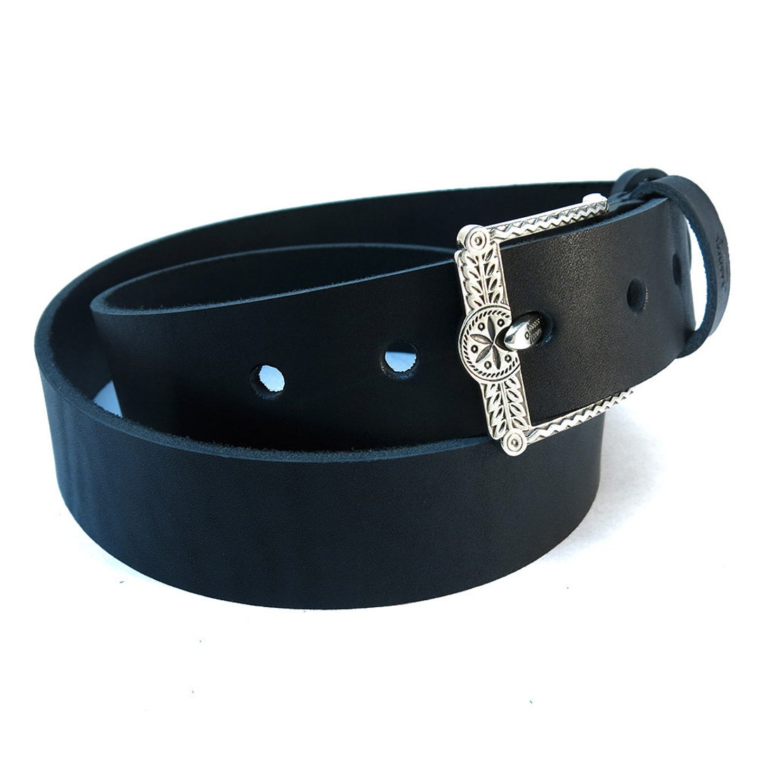 Leather Belt With German Silver Belt Buckle Spring Sun