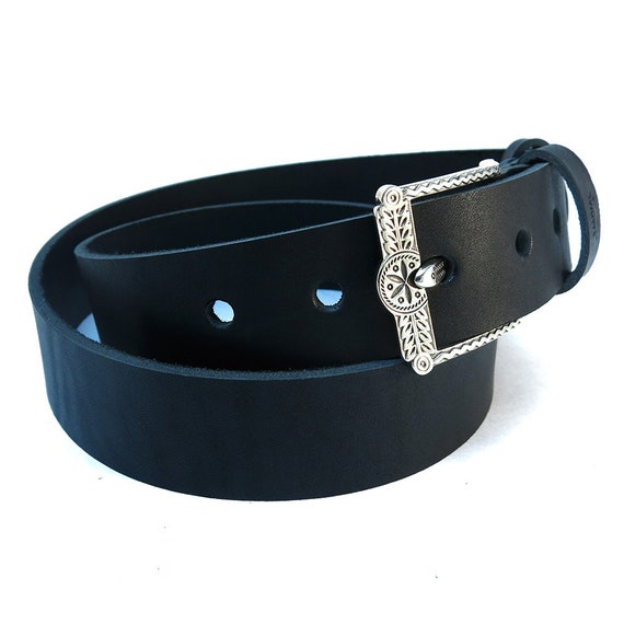 Leather Belt With German Silver Belt Buckle Spring Sun