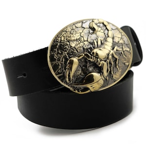 Leather belt with Scorpion belt buckle, Handmade Scorpion solid brass and german silver belt buckle, Pandinus totem, metal art cast