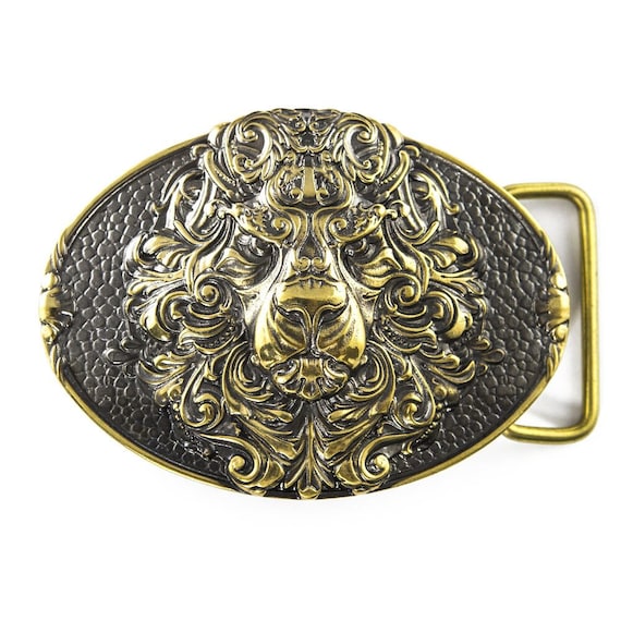 Lion Belt Buckle King Lion, Handmade Animal Male Lion Head 