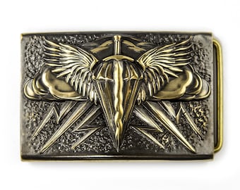 Belt buckle Paratroopers, Handmade military airborne force warrior solid brass belt buckle, coat of arms