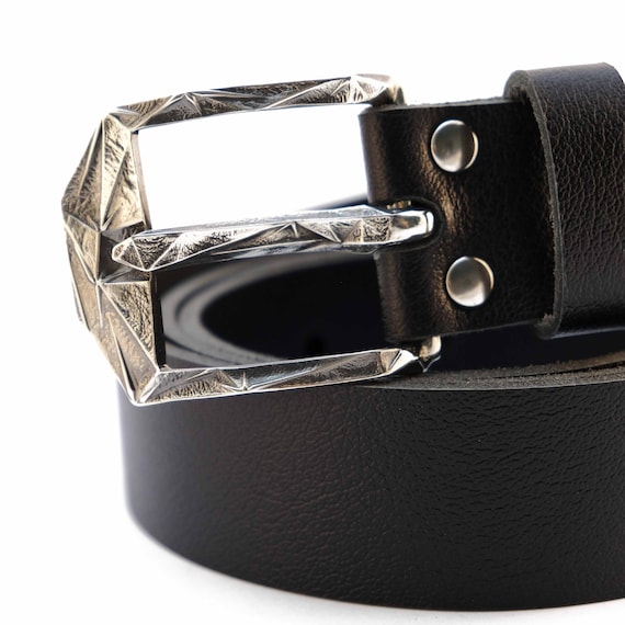 Leather 1.5 Inch Belt With Solid German Silver Belt Buckle  display picture 1