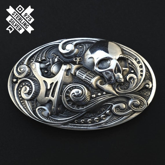 タトゥーマシンベルトバックル、ハンドメイドスカルタトゥー