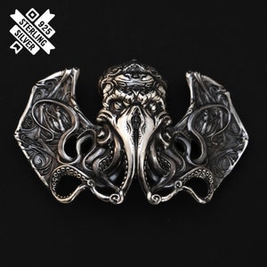 Cthulhu-riemgesp, mythisch onderwatermonster Lovecraft, Scandinavische kraken, reuzeninktvismonster solide 925 sterlingzilveren riemgesp