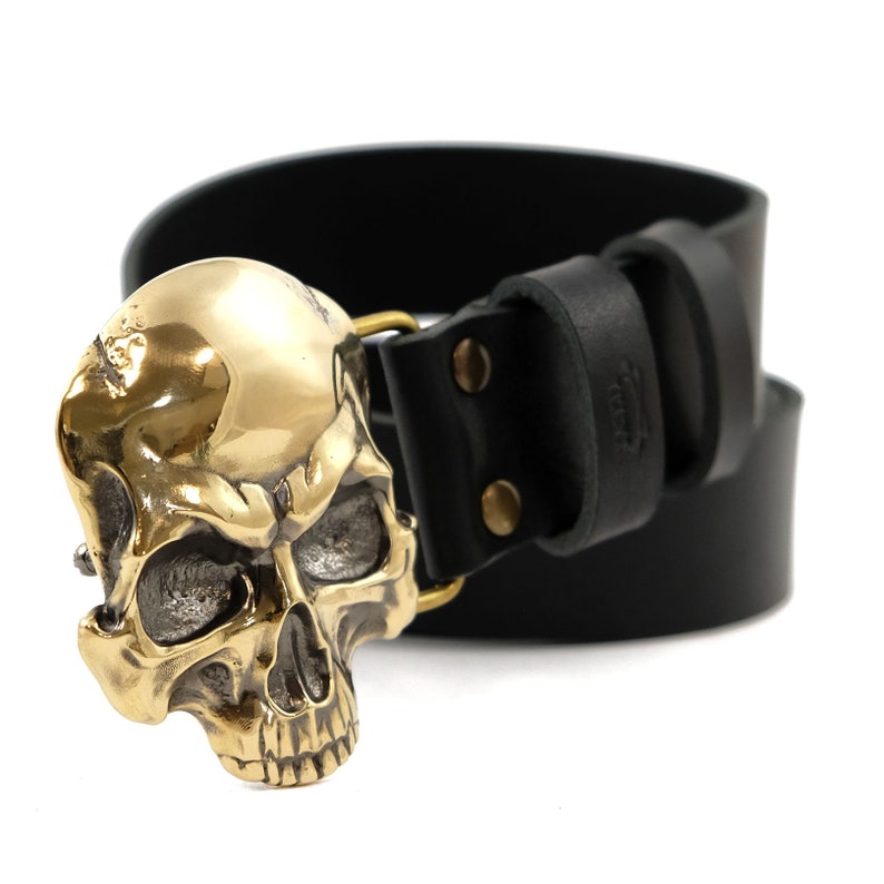 Leather Belt With Solid Buckle SKULL Human Skull Belt Buckle - Etsy